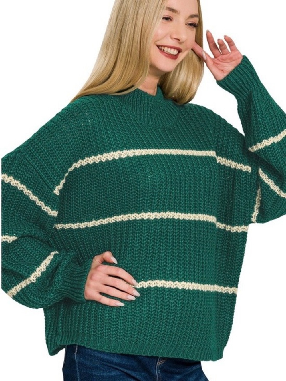 New Zenana greens and cream Striped Cozy Knit Sweater size small